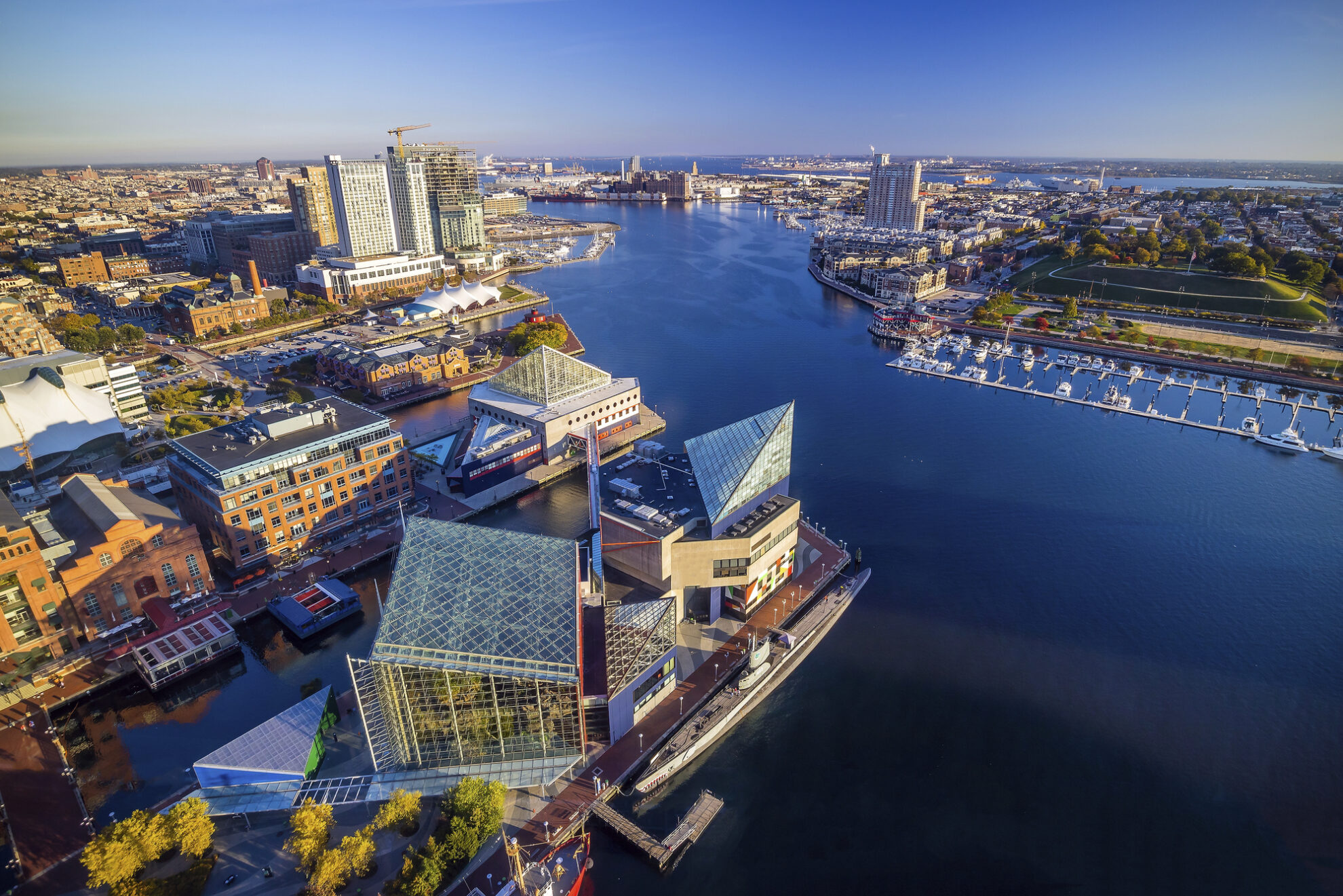 Luftaufnahme des Hafens von Baltimore in Maryland, USA