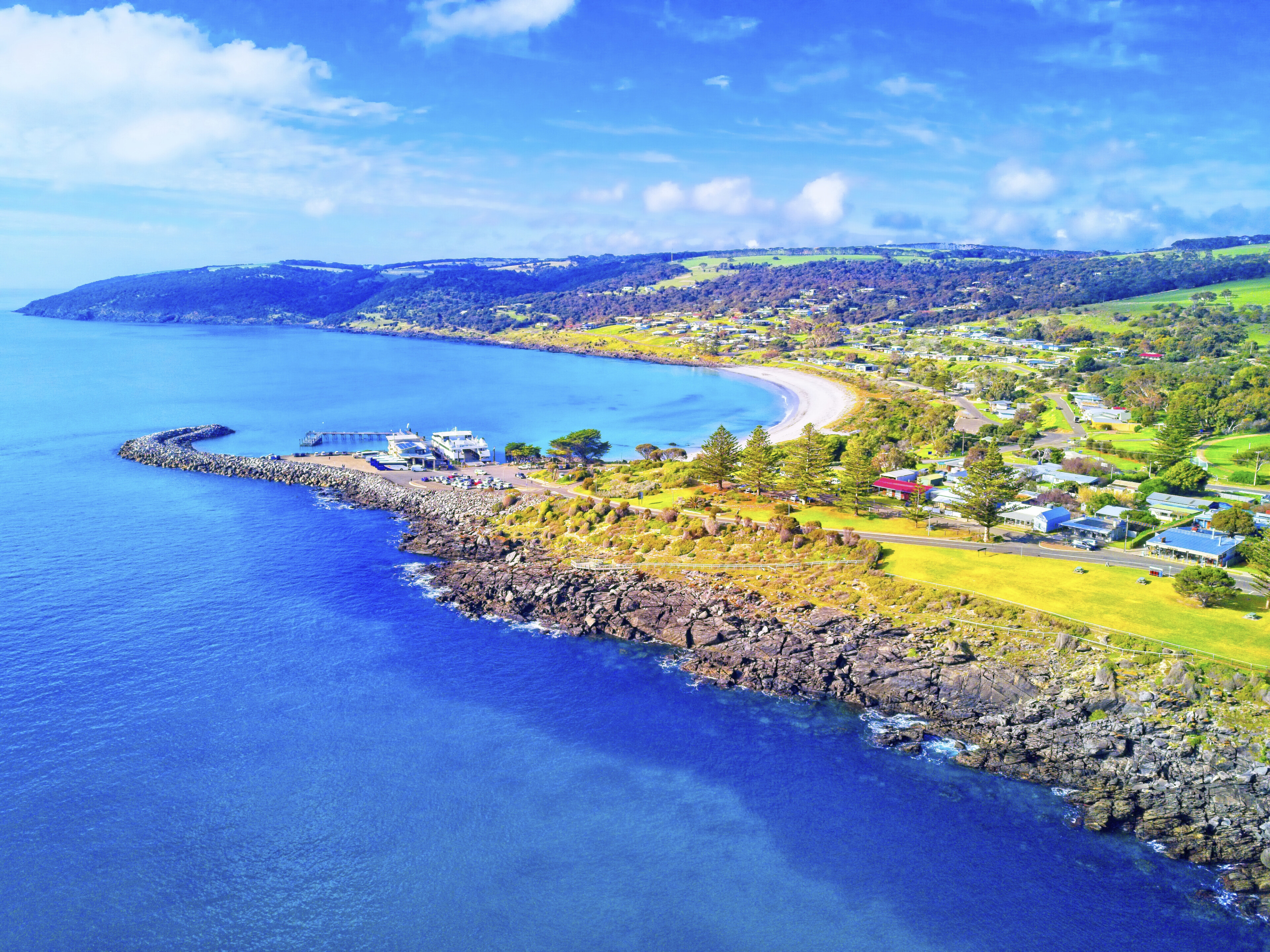 Luftansicht der Kueste von Penneshaw, Australien