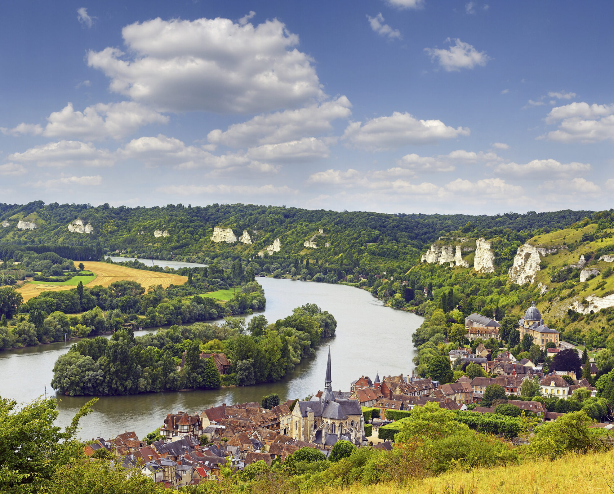 Blick vom Schloss Vascoeuil auf Les Andelys, Frankreich