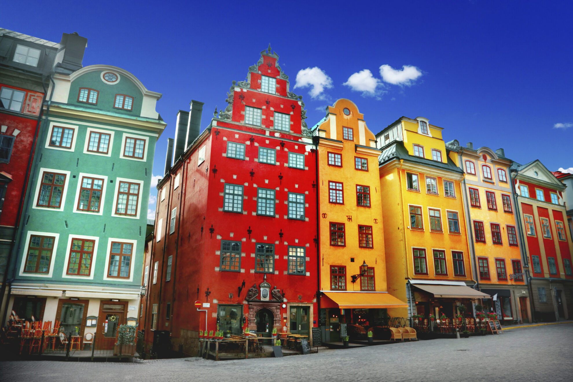 Bunte Häuser in Stockholm, Schweden