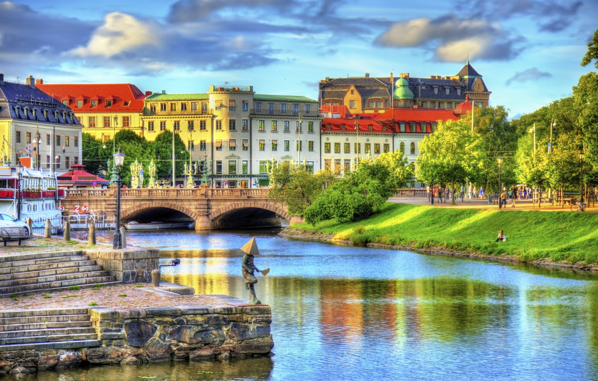 Göta älv Fluss mit der Skyline von Göteborg, Schweden